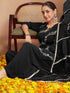 Janasya Women's Black Georgette Zari Embroidered Straight Kurta With Palazzo & Dupatta Set